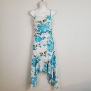 Women's Vintage Dress Small White Blue Floral Y2K 90s Whimsy Fairy Asymmetrical